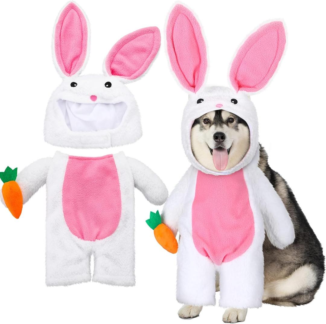 Walking Bunny Pet Costume Funny Easter Bunny Dog Costumes with Arms and Trousers Sleeves Halloween Fluffy Rabbit Outfit Costume for Dogs and Cats (L)