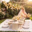Beeveer Extra Large Outdoor Picnic Blanket with Table Runner Napkins and Floor Pillows Cushions for Picnic Party Camping Wedding Bachelorette Birthday Baby Shower Decor(71x118'',Beige,8 Set)
