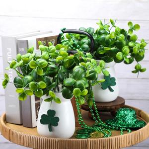 Maxcheck 2 Pack St. Patricks Day Shamrock Vase Large Artificial Clover Plants Live in Pots St. Patricks Plants Vase Gift for Irish Party Tiered Tray Decoration