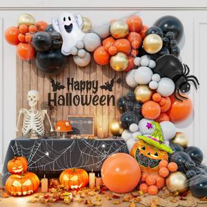 Halloween Balloon Arch Garland Kit with Pumpkin Spider Ghost Balloons for Orange Black Halloween Spooky Birthday Baby Shower Party Decorations (Orange Black)