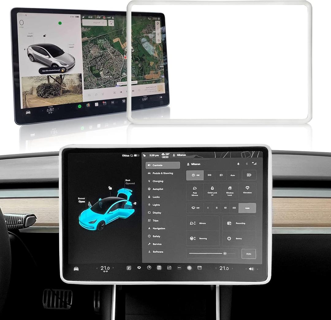 Screen Protector Frame Compatible with Tesla Model 3 Model Y 2024 2023 2022 2021 2020 2019 Screen Edge Protector Cover Center Console Decoration Interior Accessories (White)
