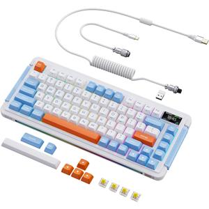 L75 Wireless Mechanical Keyboard, Hot-swappable Wired/Bluetooth 5.0/2.4G Wireless Keyboard with RGB Backlit for Windows & Mac, PBT Keycaps, Gateron Yellow Switch Pro, Navy White (81 Keys)