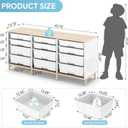 12 Drawers Storage Cabinet with Wooden Top and Plastic Bins, Toy Shelf Storage Chest Cubby Organizer for Home, Office, Playroom, Classroom & Craft Room Storage (White)