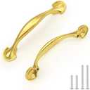 EZRENOVA Gold Cabinet Handles 3 Inch (76mm) Hole Centers - Modern Zinc Alloy Pulls (15 Pack) | Kitchen & Bathroom Hardware, Curved Drawer Knobs for Cabinets, Dressers