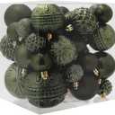 Christmas Ball Ornaments Dark Green Christmas Tree Decorations with Hang Rope-36pcs Shatterproof Christmas Ornaments Set with 6 Styles in 3 Sizes(Small Medium Large)