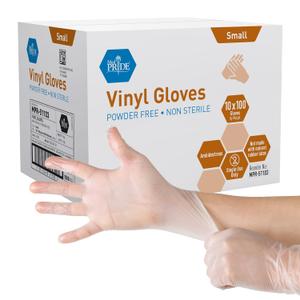 Med PRIDE Vinyl Gloves| Small Case of 100| 4.3 mil Thick, Powder-Free, Non-Sterile, Heavy Duty Disposable Gloves| Professional Grade for Healthcare, Medical, Food Handling, and More
