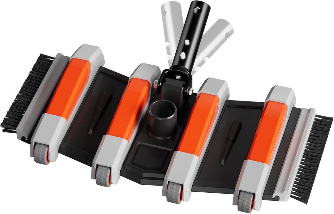 Professional TidyMister Heavy Duty Pool Vacuum Head with Swivel Handle -Extra-Wide 3.2LB Weighted Side Brush & Wheels for Vinyl Liner-Deep Cleaning for Inground & Above Ground Swimming Pool - Orange