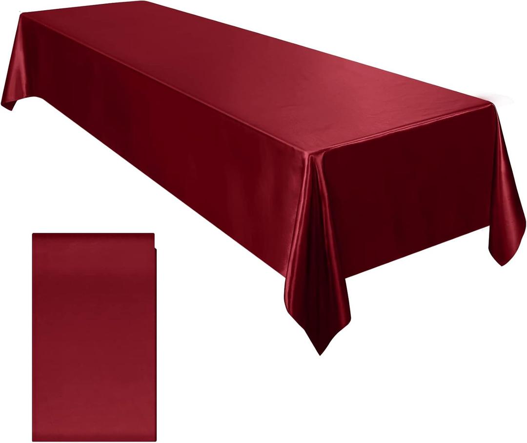 Ruisita Satin Party Tablecloth Table Cover 58 x 102 Inches Wedding Rectangle Bright Silk Tablecloth Smooth Fabric Table Decor for Wedding Banquet Decoration, Burgundy