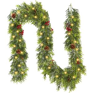 1PC 9FT Artificial Norfolk Pine Garlands, Real Touch Winter Christmas Garland, Green Artificial Greenery Garland for Table, Mantle, Wall, Indoor, Outdoor Christmas Decorations (1, 9FT)