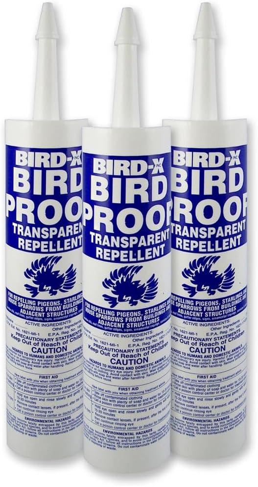 Bird-X Bird Proof Gel, Sticky and Transparent Clear Gel, Long-Lasting and Easy to Use, Each Tube Covers 10 Linear feet, Pack of 3 Tubes (10 fl. oz. Each)