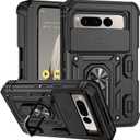 Phone Case for Google Pixel Fold with Ring Holder Kickstand Black, Camera Lens Protector Slide Cover for Google Pixel Fold Case Shockproof Heavy Duty Cool with Holster (Black)