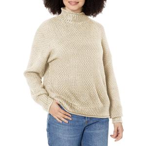 ZESICA Women's Turtleneck Batwing Sleeve Loose Oversized Chunky Knitted Pullover Sweater Jumper Tops (Beige, M)