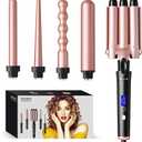 Bo'laiya 5 in 1 Curling Wand Set with Temperature Display, Curling Iron Set with 5 Interchangeable Ceramic Curling Wands, Instant Heat Up, Suitable for All Hair Types (Rose Gold)