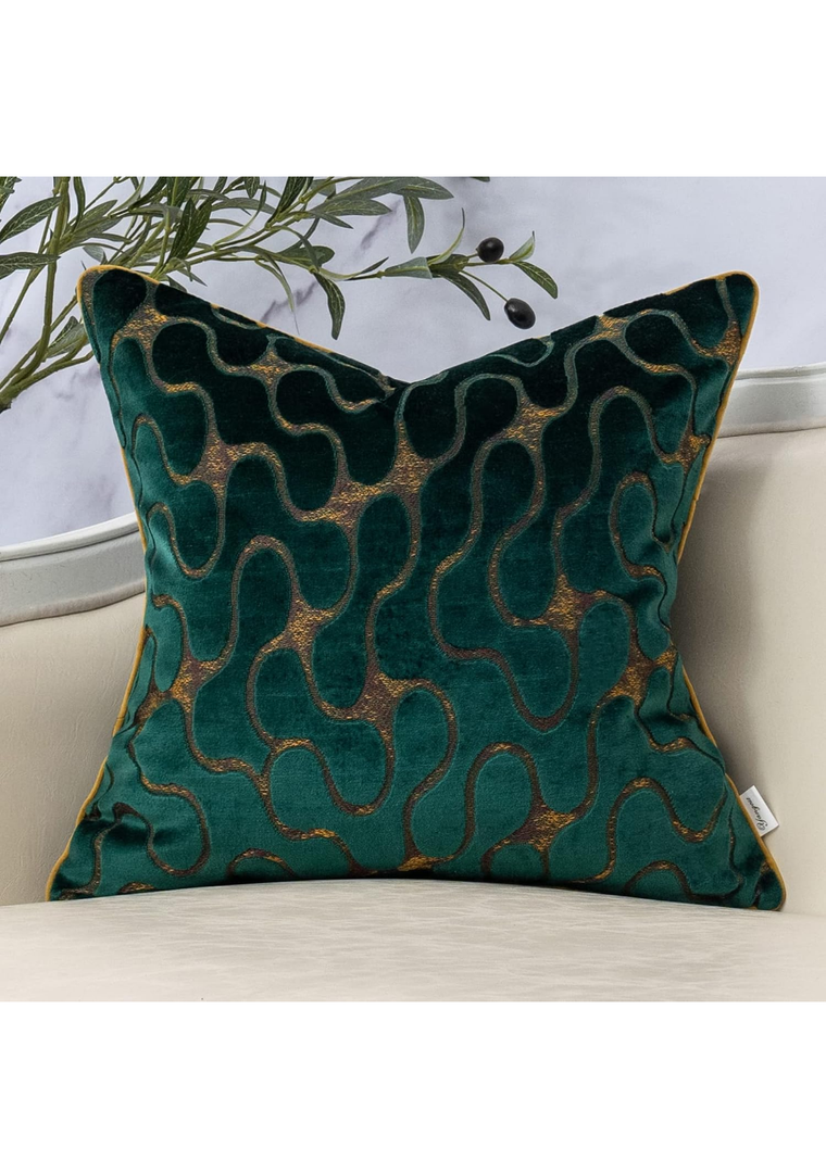 Yangest Green Square Throw Pillow Cover Wavy Velvet Cushion Cover Modern Zippered Pillowcase for Sofa Couch Bedroom Living Room Chair, 18 x 18 Inch