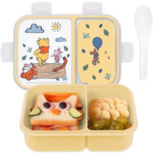 Disney Bento Box Leak-Proof Kids Lunch Box with Divided Compartments & Detachable Spork - Mickey & Minnie, Stitch, & Winnie the Pooh BPA Free Toddler Bento Box (Medium)