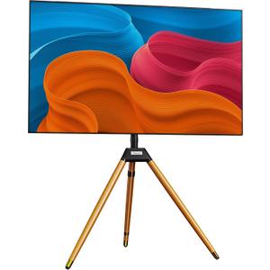 Tripod TV Stand for 32-75 Inch Screen up to 77lbs, Height Adjustable Easel TV Floor Stand with Wood Legs and Cable Ties (3 Legs)