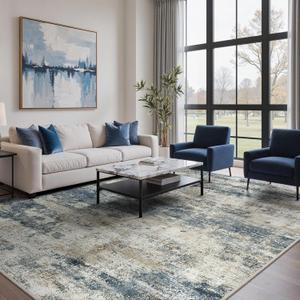 GENIMO Abstract Area Rug 9x12, Washable Large Modern Rug Non Slip, Low Pile Lightweight Soft Carpet for Living Room, Bedroom, Dining Room, Navy Blue