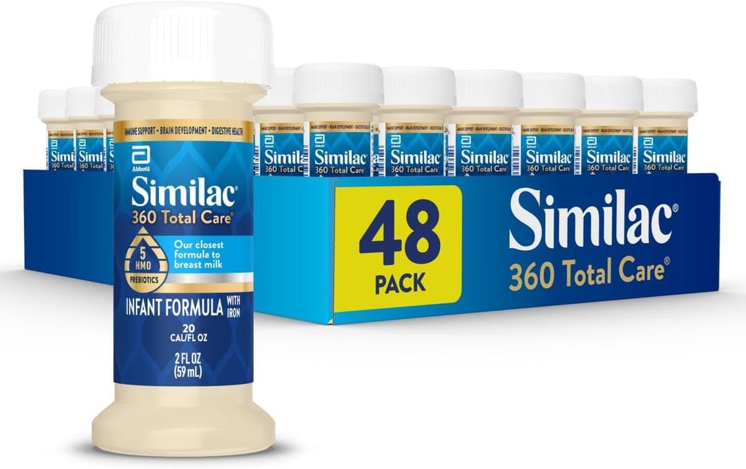 Similac 360 Total Care Infant Formula, Has 5 HMO Prebiotics, Our Closest Prebiotic Blend to Breast Milk, Non-GMO, Baby Formula, Ready to Feed, 2-fl-oz Bottle, Pack of 48, BBD: 11/1/26