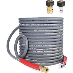 3/8 Pressure Washer Hose 50 FT 4500 PSI Steel-Braided Non-Marking Rubber | For Hot & Cold Water, Quick-Connect With M22 Fittings, Industrial-Grade Replacement for Gas Pressure Washers