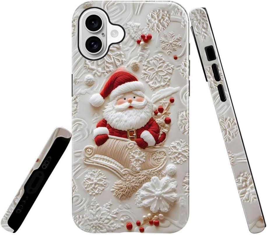 Generic Case Compatible with iPhone 16 - Glossy Hybrid Durable Shockproof Phone Cover,Cases for Woman Girl - Christmas Santa Claus Snowflake