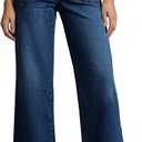 Cicy Bell Womens Cropped Wide Leg Jeans Stretchy High Waisted Trendy Baggy Denim Ankle Pants with Pockets (Size 2, Navy)