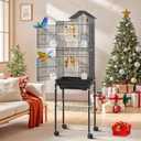 DWVO 62-inch Metal Bird Cage: Bird Cage Spacious for Cockatiels, Parrots, Pigeons, Lovebirds, Features Roof Access and Rolling Stand Black