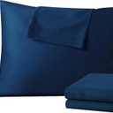 4 Pack Pillow Protector Standard Size 100% Egyptian Cotton Pillow Covers, 400 Thread Count Sateen Weave Cooling Pillow Cases with Zipper Hidden, Breathable Non Noisy Easy Care, Set of 4 (Navy Blue)