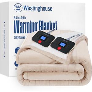 Westinghouse Electric Blanket Queen, Heated Blanket Queen Size with 10 Heating Levels and 1 to 12 Hours Heating Time Settings, Flannel to Sherpa Reversible, Machine Washable (84" x 90", Beige)