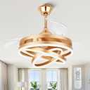 Dawn Whisper 42 Inch Retractable Ceiling Fans Modern Gold Chandelier Ceiling Fans with Lights for Bedroom Living Room Quite DC Motor 6 Speeds 3 Color Dimmable LED Light