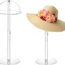 Hat Display Stands, 2 Pack 8"-16" Adjustable Height Acrylic Hat Stand, Durable Clear Cowboy Hat Holder Stand, Dome Top with Brim, Baseball Cap Rack Wig Holder Display Stands for Vendors Salons