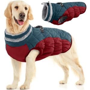 FUAMEY Dog Winter Jacket - Dog Cold Weather Coat Padding with Back Zipper, Harness in Built Pet Warm Clothes, Dark Blue, Water Resistant for Small, Medium & Large Dogs (Large(chest:24in), Dark Blue)