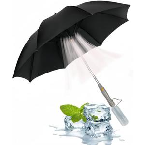 Umbrella with Fan & Mist Spray - Rechargeable UV Protective Cooling Umbrella for Patio, Beach, Travel | Portable Misting System & Detachable Water Bottle Included