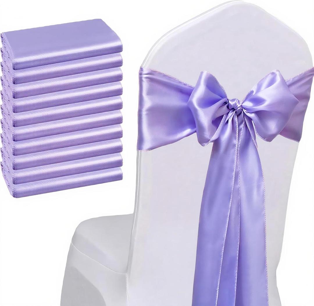 WENSINL Pack of 50 Wedding Satin Lavender Chair Sashes Bows 7x108 inches Chairs Ribbon Ties for Party Banquet Hotel Restaurant Ceremony Events Decorations - Lavender, 50PCS