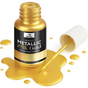 Liquid Gold Acrylic Paint Gloss Multi Surface Rich 24K Gold Paint for Metal, Wood, Plastic, Canvas, Furniture Scratch Repair, Painters Art Handcrafts, Art Supplies, 30ML, Acrylic Metallic Finish
