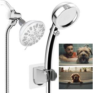 Hibbent Dog Sprayer Attachment Set for Pet Bathing and Dog Washing with 119 Inch Hose, Brass Shower Arm Diverter Valve, Handheld Shower Head, Bathroom Hose Sprayer Head Kit