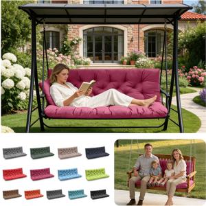 Outdoor Swing Cushions, 3 Seat Porch Swing Cushion Replacement with Backrest, for Outdoor Furniture, for Porch Garden,Patio,Backyard Bench Cushion (Wine Red 60 * 40 in)