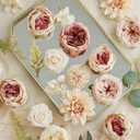 MISSPIN Artificial Flowers DIY Box Set Fake Roses Bouquet Bridal Wedding Flowers Colorful Centerpiece Table Decorations Boho Faux Floral with Stems Arrangements for Cake Home Party Indoor Outdoor