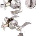 Keyed Alike Front Door Lever Lockset with Single Cylinder Deadbolt Combination Set, Exterior Door Knob with Lock and Deadbolt, Satin Nickel Finished Door Lock (1pack)