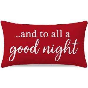 Christmas Pillow Covers 12x20 Red Lumbar Decorative Cushion Case and to All a Good Night Holiday Winter Decoration for Sofa Couch Bed