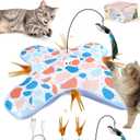 Interactive Cat Toys with Bird, Hide and Seek Cat Toy, 2 in 1 Automatic Moving Concealed Feathers for Indoor Cats, Non-Slip Suction, Touch Activated, USB Rechargeable, Blue