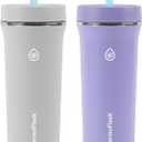 ThermoFlask Tumbler - BPA-Free Water Tumblers - Durable, Reusable Tumblers with Plastic Lids & Straws - Travel Water Container with Temp-Lock Technology - 32 oz, Purple/Grey (2 Pack)