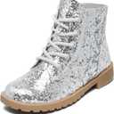 Girls Glitter Ankle Boots Side Zipper Combat Shoes with Lace Up for Little Kid 11