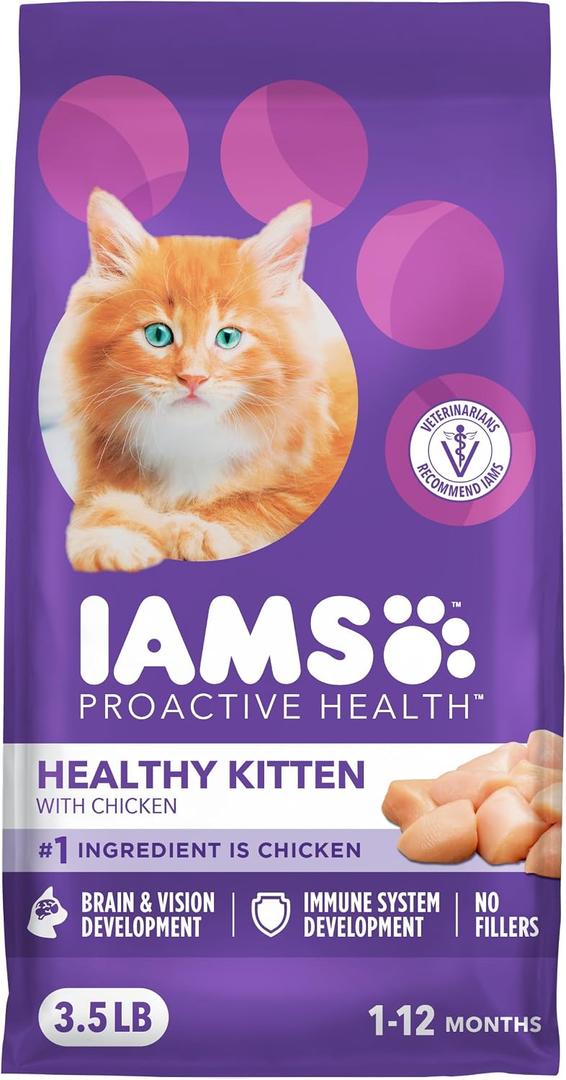 IAMS Proactive Health Kitten Dry Cat Food, Healthy Kitten Food Dry Recipe with Real Chicken in Every Bite, 3.5 Lb. Bag (EXP 11/16/25)