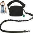 Hands Free Dog Leash with Dog Treat Pouch - Stylish & Trendy Waist Leash for Dog Walking - Wear on Waist or Crossbody - Durable & Detachable - Shock Absorbing - Waste Bag Dispenser - Walk or Run (Black)