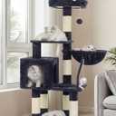 Heybly Cat Tree with Toy, Cat Tower Condo for Indoor Cats, Cat House with Padded Plush Perch, Cozy Hammock and Sisal Scratching Posts, Smoky Gray HCT004SG