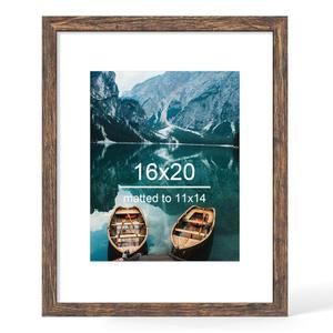 Hongkee 16x20 Picture Frame, Rustic Brown Wood Style, Wall Mounting | Display Posters 11 x 14 with Mat or 16 x 20 without Mat, 1 Pack for Photos, Artwork; Fits Home, Office & Gallery Wall Decor