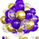 Purple and Gold Balloons,12 In 60 Pcs Dark Purple Balloon Metallic Gold Balloons and Confetti Balloon, for Mothers Day Decor, Class of 2025 Graduation Decor, Baby Shower, Birthday, Wedding Supplies