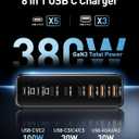 380W USB C Charger Block,with 4 USB Cables 8-Port USB C Charging Station Dual 100W Laptop Charger Fast Charger Type C Charging Block for MacBook Pro, Dell XPS, iPhone, iPad, Tablet (Bright Black)