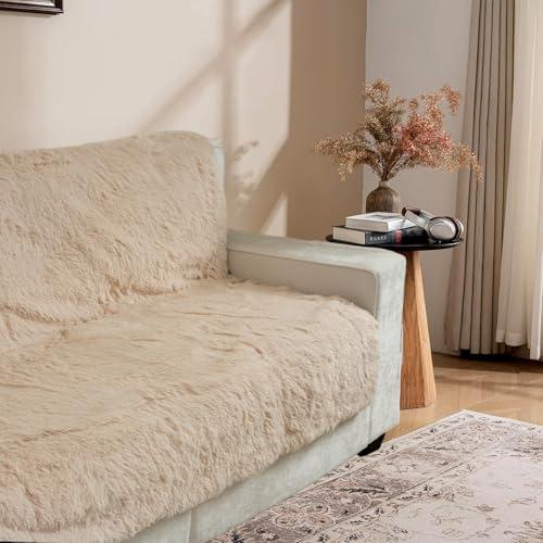 Snugglesinto Dogs/Cats Bed Mats, Dog Pad Washable Removable Couch Cover with Anti-Slip Back, Plush Long Fur Mat, Perfect for Small, Medium and Large Dogs.(Beige, 52"x82")