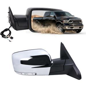 Right Passenger Side Door Mirror Compatible With 2013-2018 Ram 1500 2500 3500 With Power Folding Power Glass Heated Turn Signal Puddle Lights Chrome Replace#68096196AF(9+2Pins), R-11Pins